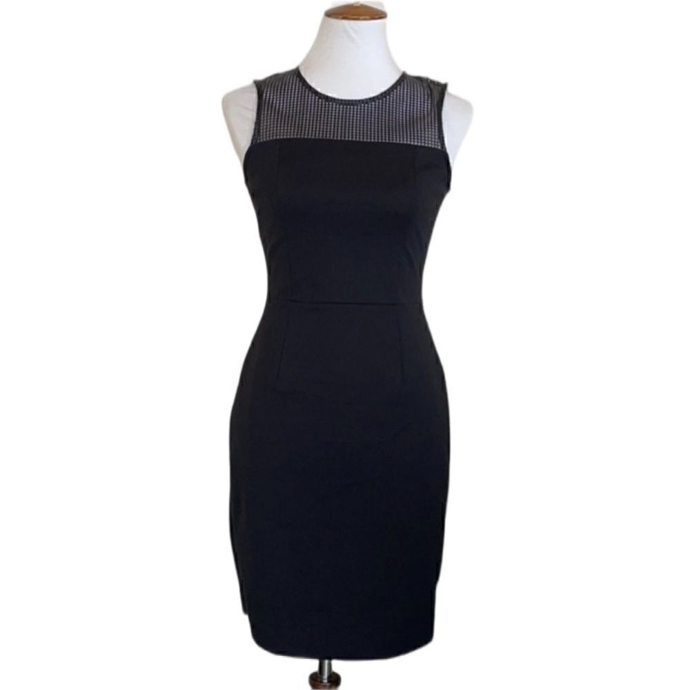 Banana Republic Sleeveless Black A-Line Bodycon Dress w/Mesh Top (Size: 0)